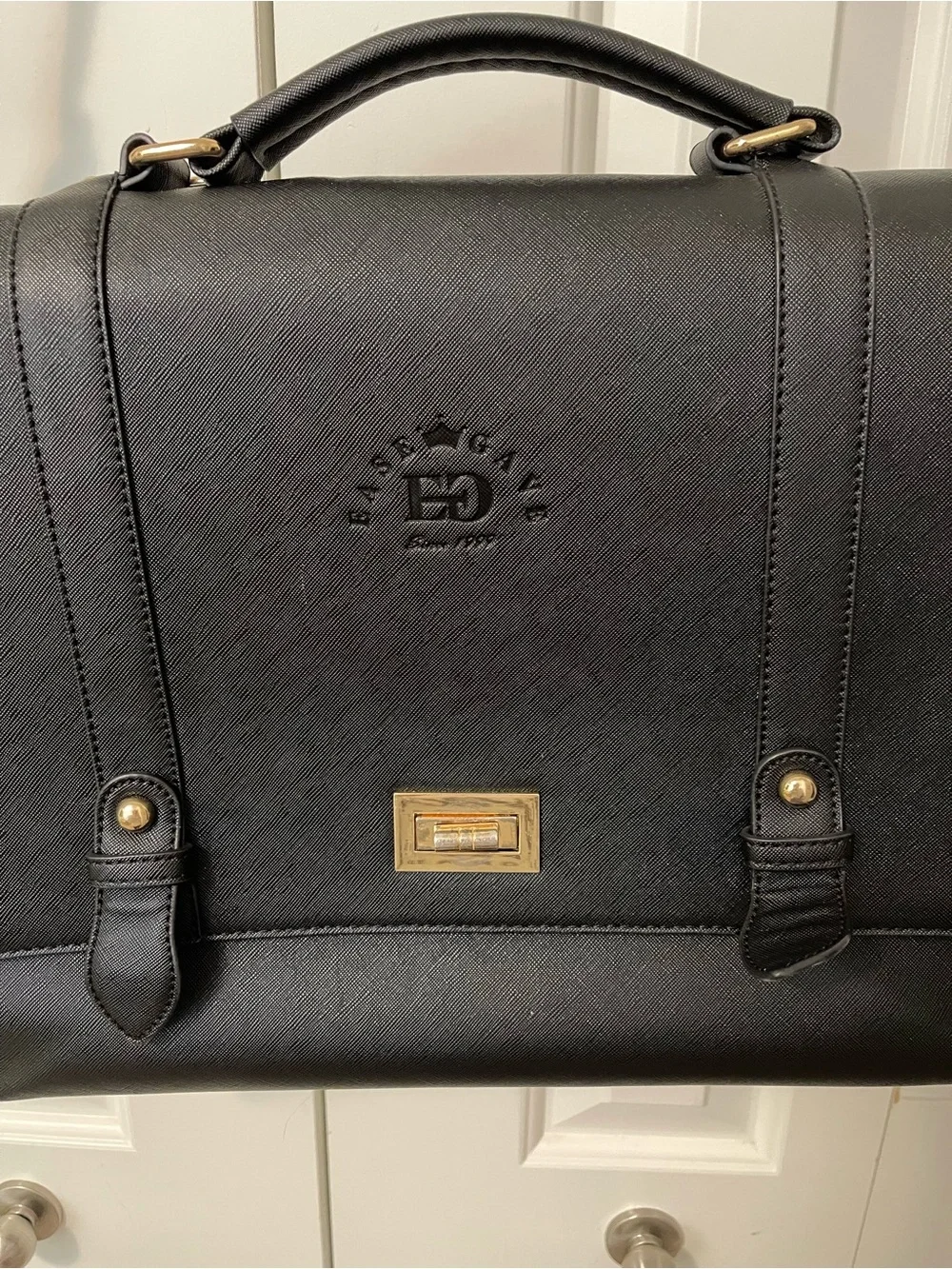 Black Faux Leather Briefcase Messenger Bag with Strap